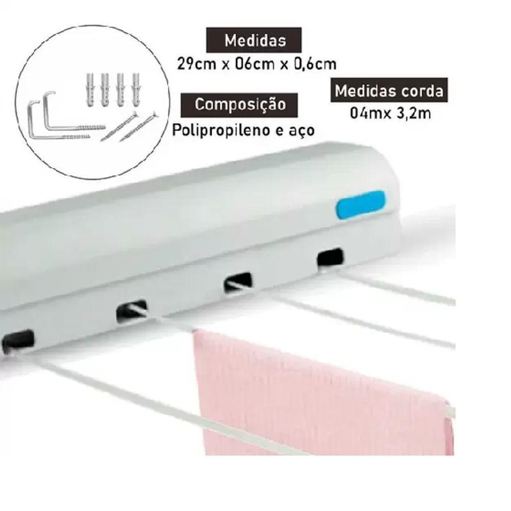 Varal Retrátil Automático Com 4 Cordas Ajustável - 4