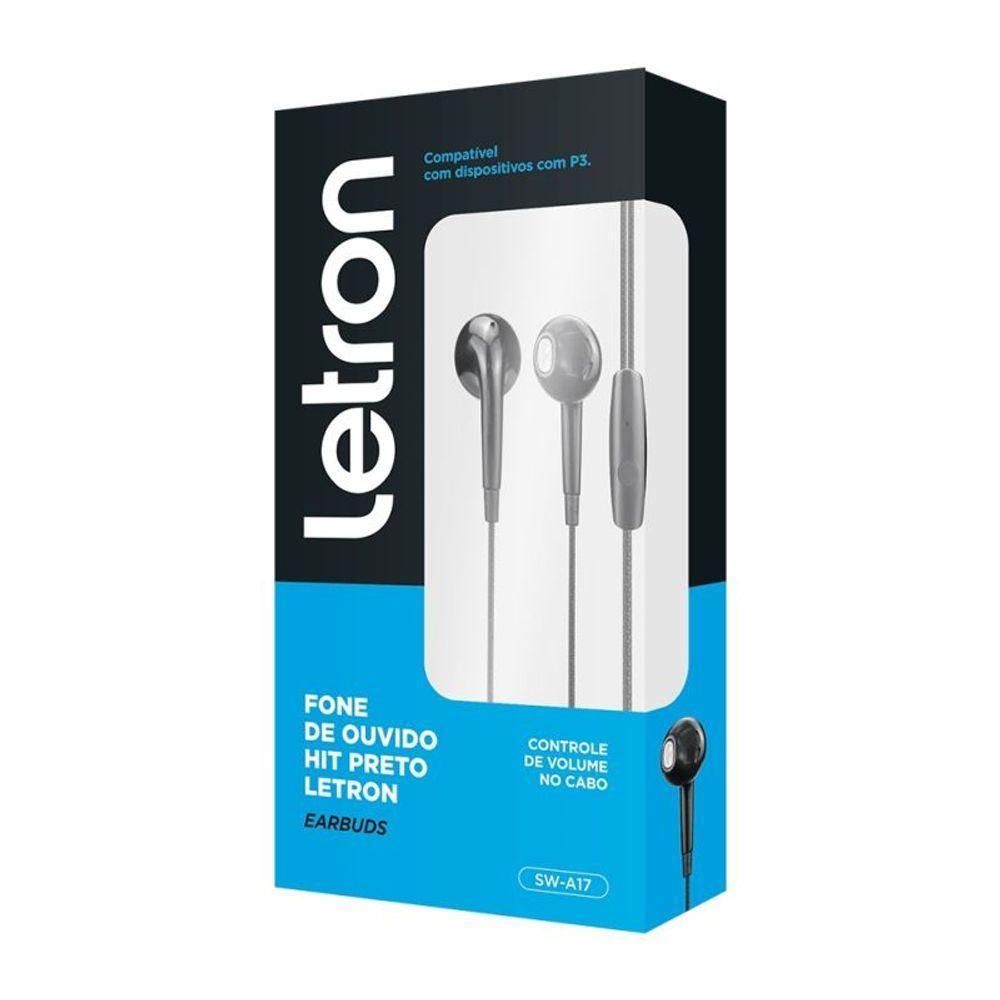 Fone De Ouvido P3 Letron Hit Preto Intra Auricular Com Fio E - 2