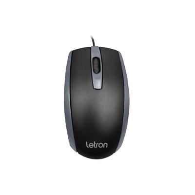 Mouse Usb Letron Office Duo Preto E Cinza Fio Usb Ergonomico