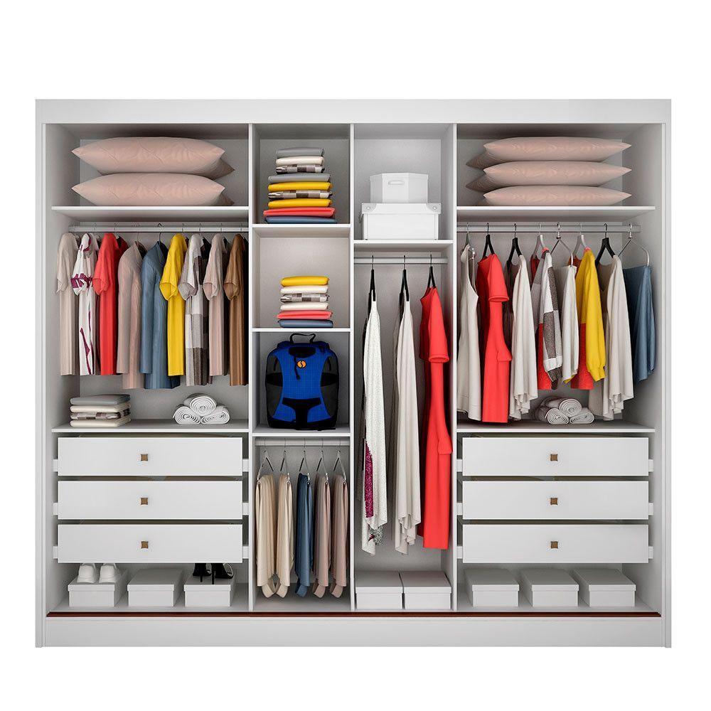 Guarda Roupa Varsóvia 3 Portas 6 Gavetas Com Espelho Clic Móveis Branco - 2
