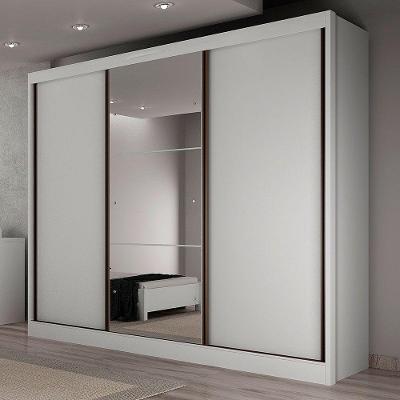 Guarda Roupa Turim 3 Portas 6 Gavetas Com Espelho Clic Móveis Branco