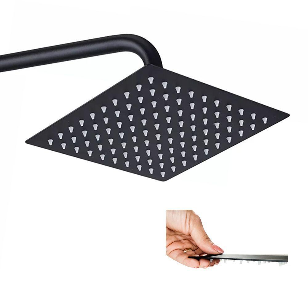 Ducha Chuveiro 20x20 Inox Preto Fosco Slim Quadrado Suporte Parede Piscina Banheiro Area Externa - 1