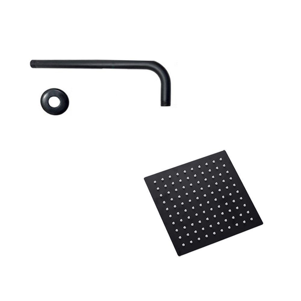 Ducha Chuveiro 20x20 Inox Preto Fosco Slim Quadrado Suporte Parede Piscina Banheiro Area Externa - 2