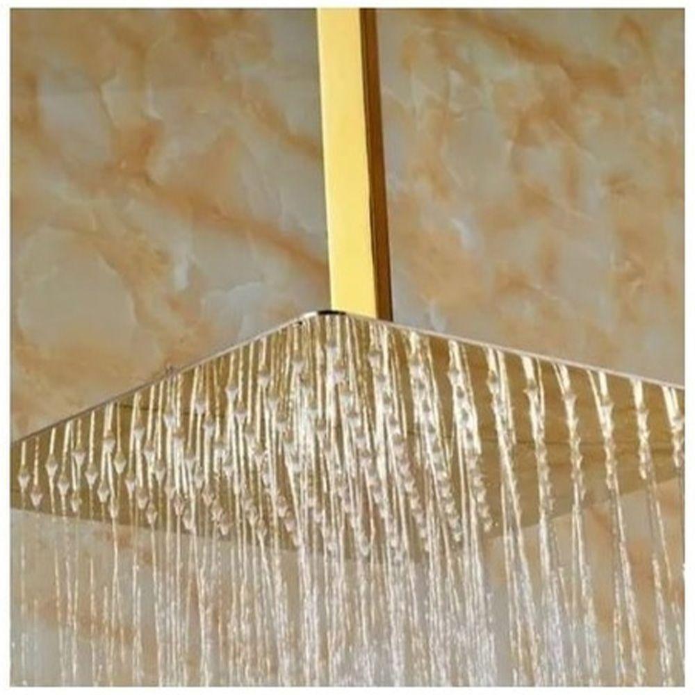 Ducha Chuveiro Teto Slim Inox 20X20 Dourado Luxo Suporte Quadrado Piscina Banheiro - 5