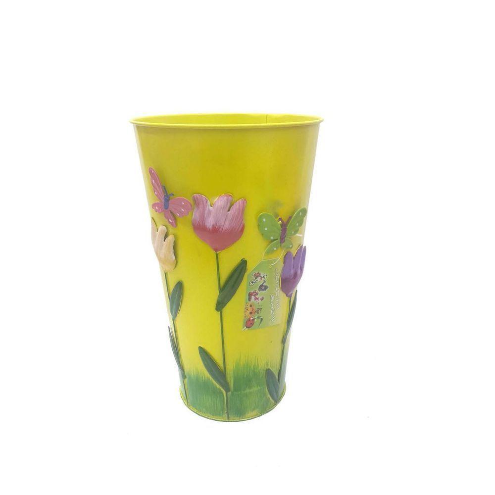 Vaso Metal Enfeite Jardim Quintal Varanda Borboleta Flor Amarelo (sybo-g7) - 1