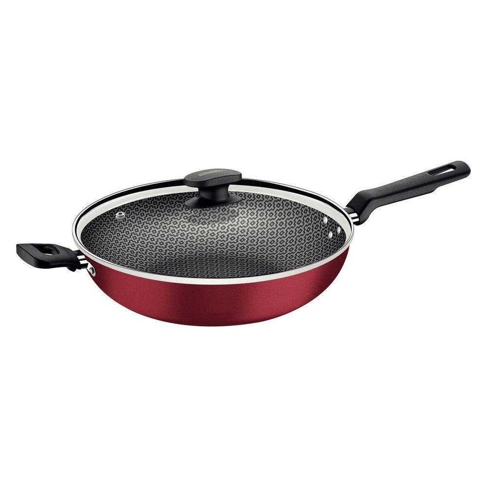 Panela Wok Tramontina Loreto 28cm 3,3l Antiaderente Com Tampa Vermelho Casa Dos Fogoes - 1