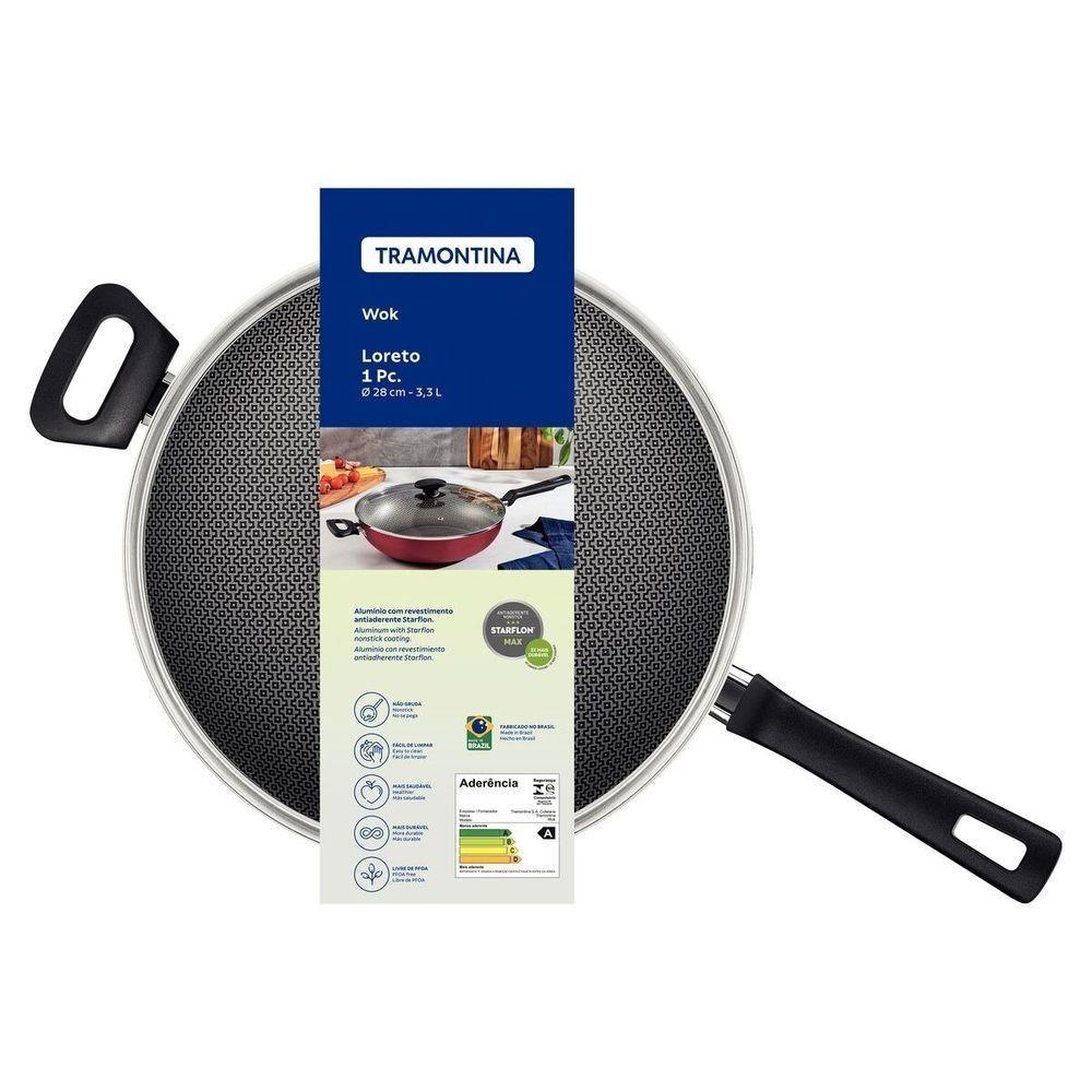 Panela Wok Tramontina Loreto 28cm 3,3l Antiaderente Com Tampa Vermelho Casa Dos Fogoes - 3