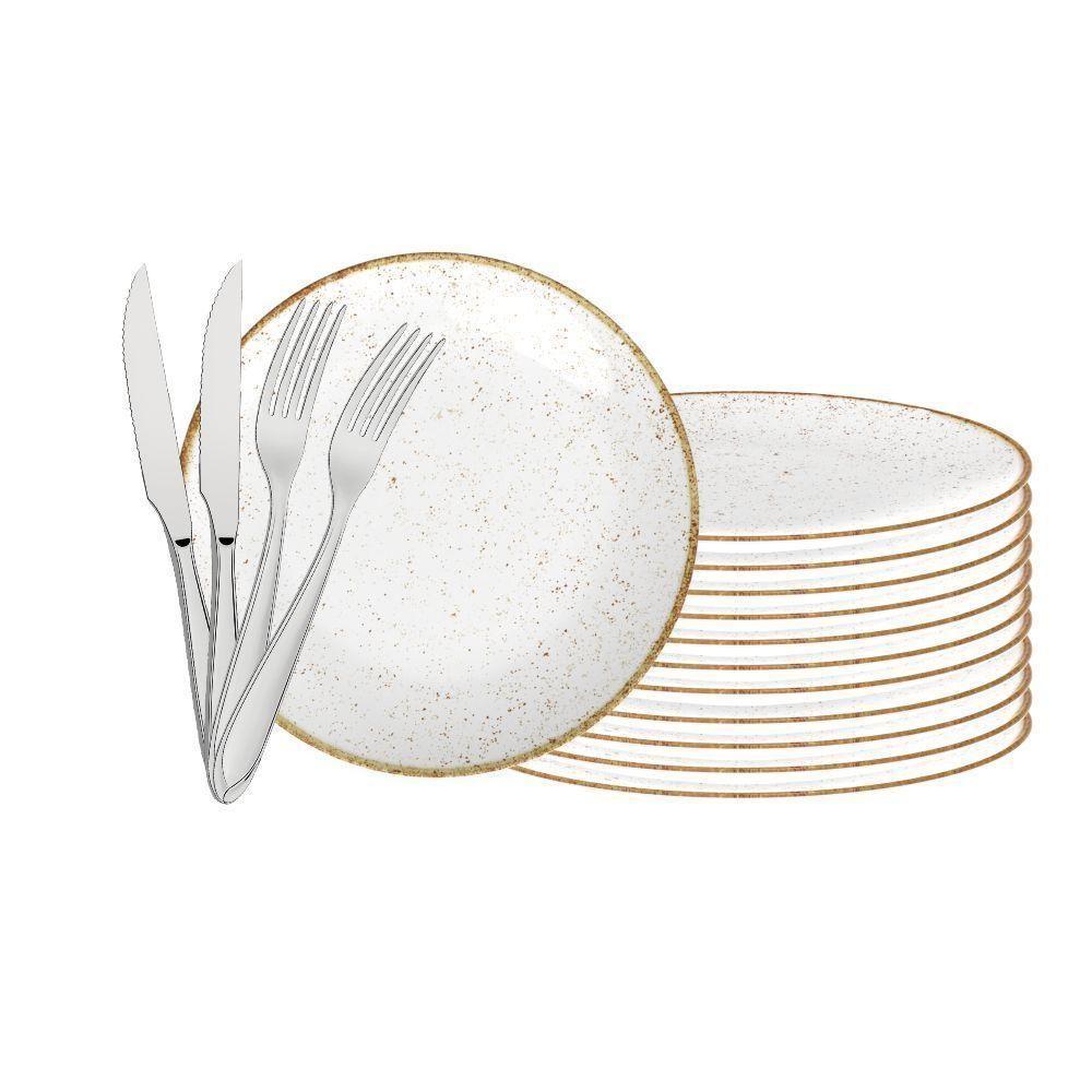 Jogo De Pratos Rústico 12pç Porcelana 28cm Com Talheres Laguna Tramontina - 1