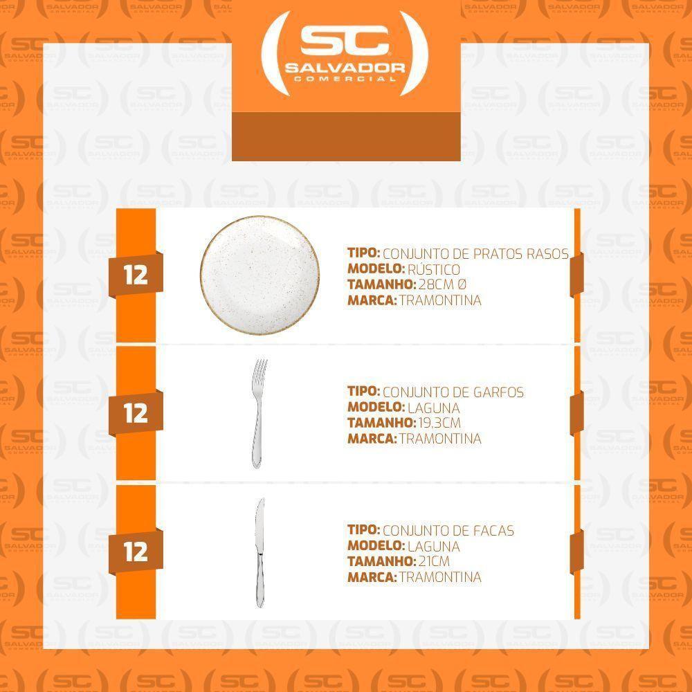 Jogo De Pratos Rústico 12pç Porcelana 28cm Com Talheres Laguna Tramontina - 4