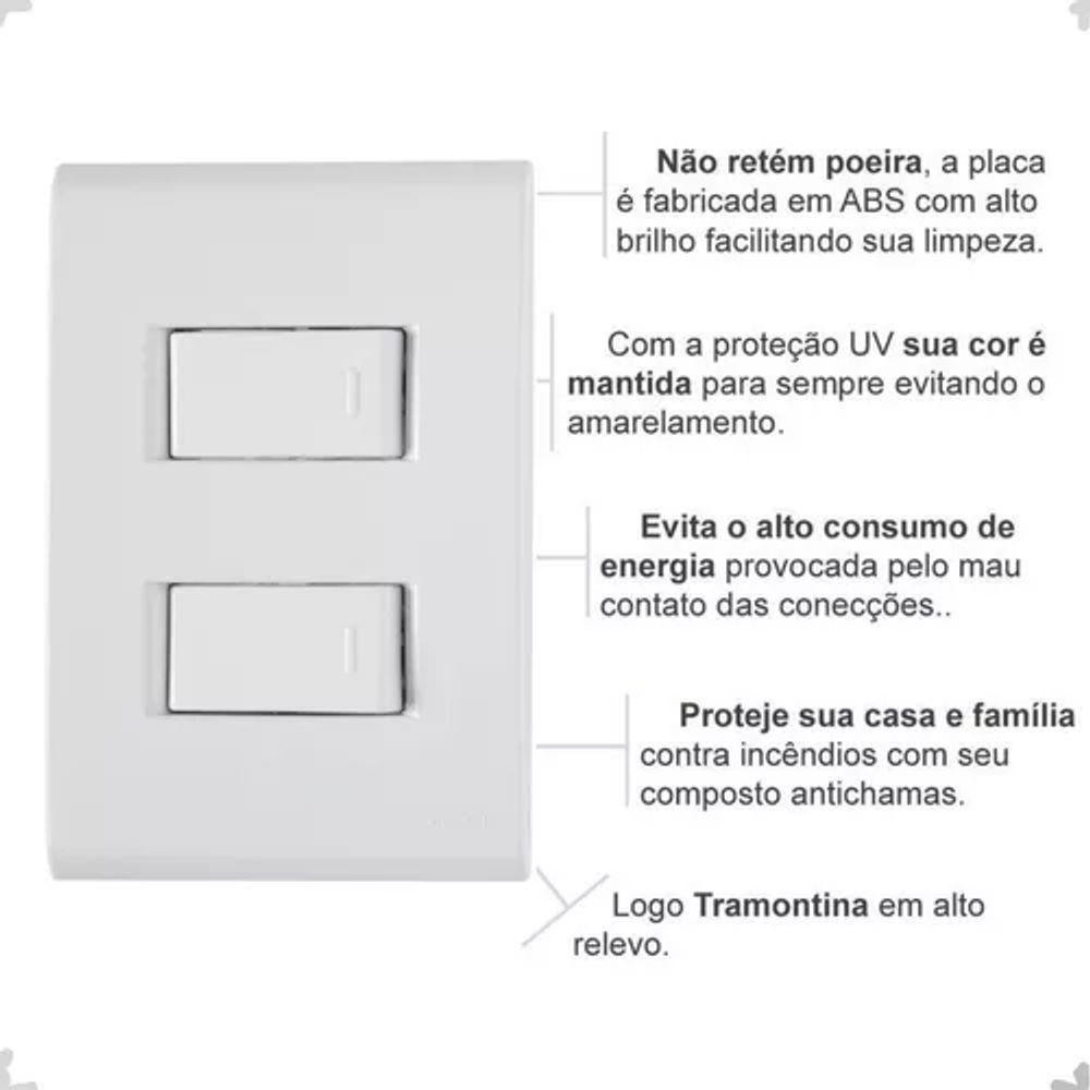 Placa 4x2+ 2 Interruptores Simples 10a-250v Branco Tramontina Branco - 250v - 2