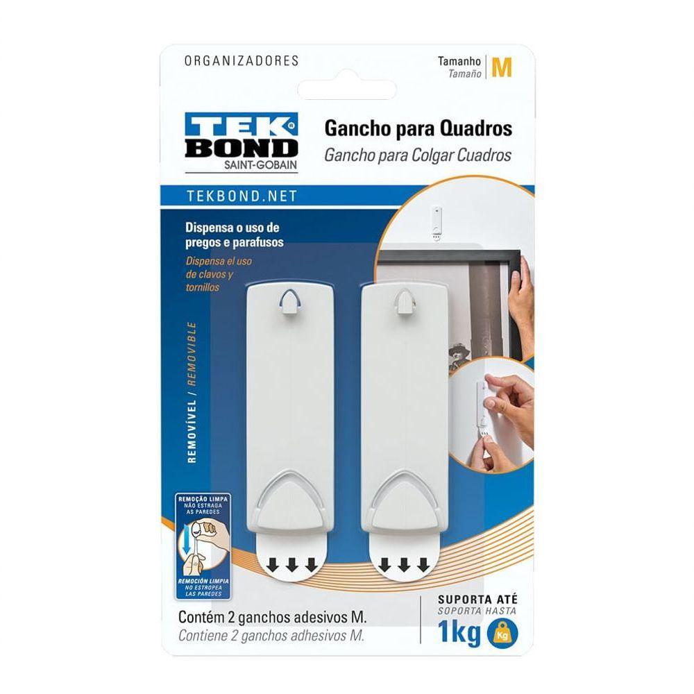 Gancho Plástico Adesivo M P- Quadros - Até 1kg - 2 Unidades - Tekbond - 1