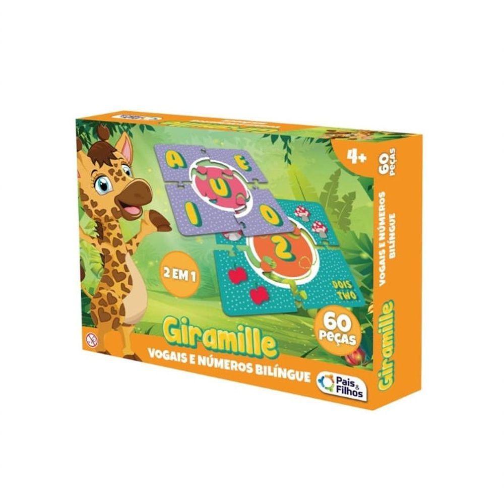 Puzzle 2 Em 1 Giramille Vogais E Número Bilingue 60 Peças - Pais E Filhos - 1