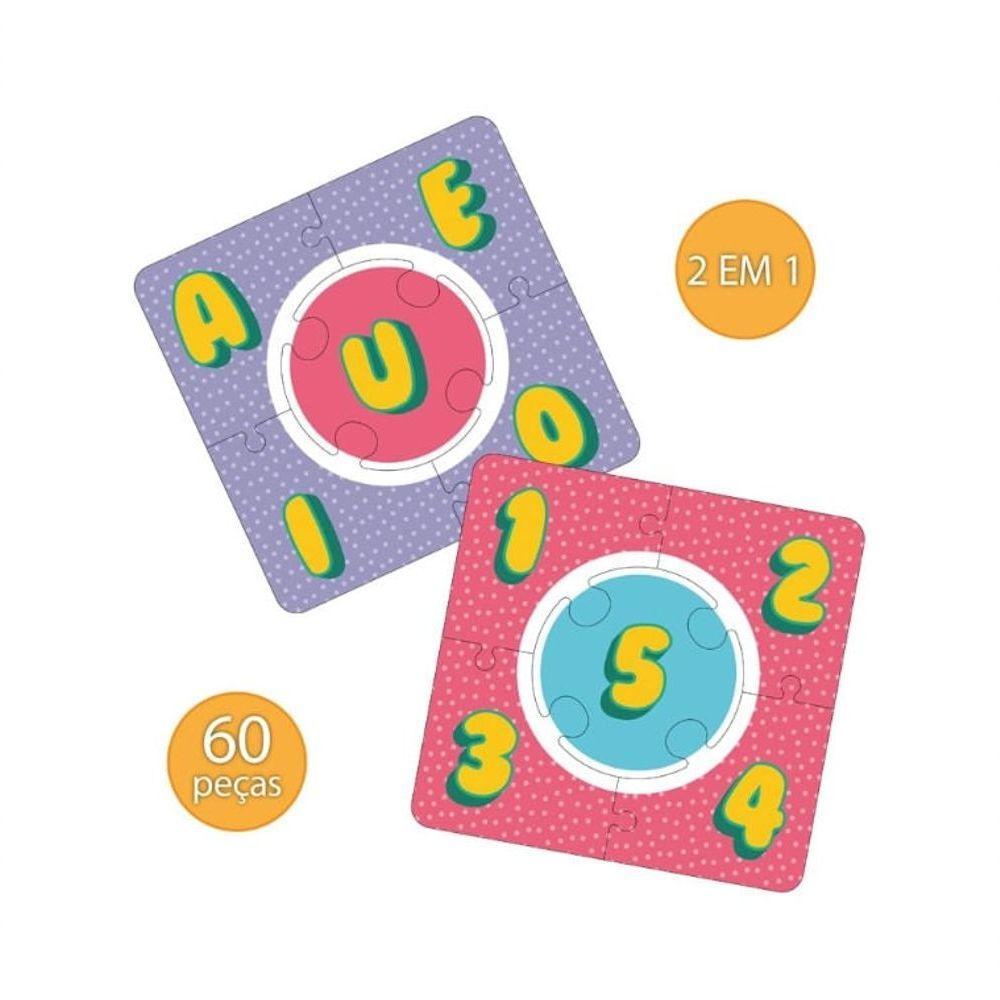 Puzzle 2 Em 1 Giramille Vogais E Número Bilingue 60 Peças - Pais E Filhos - 2