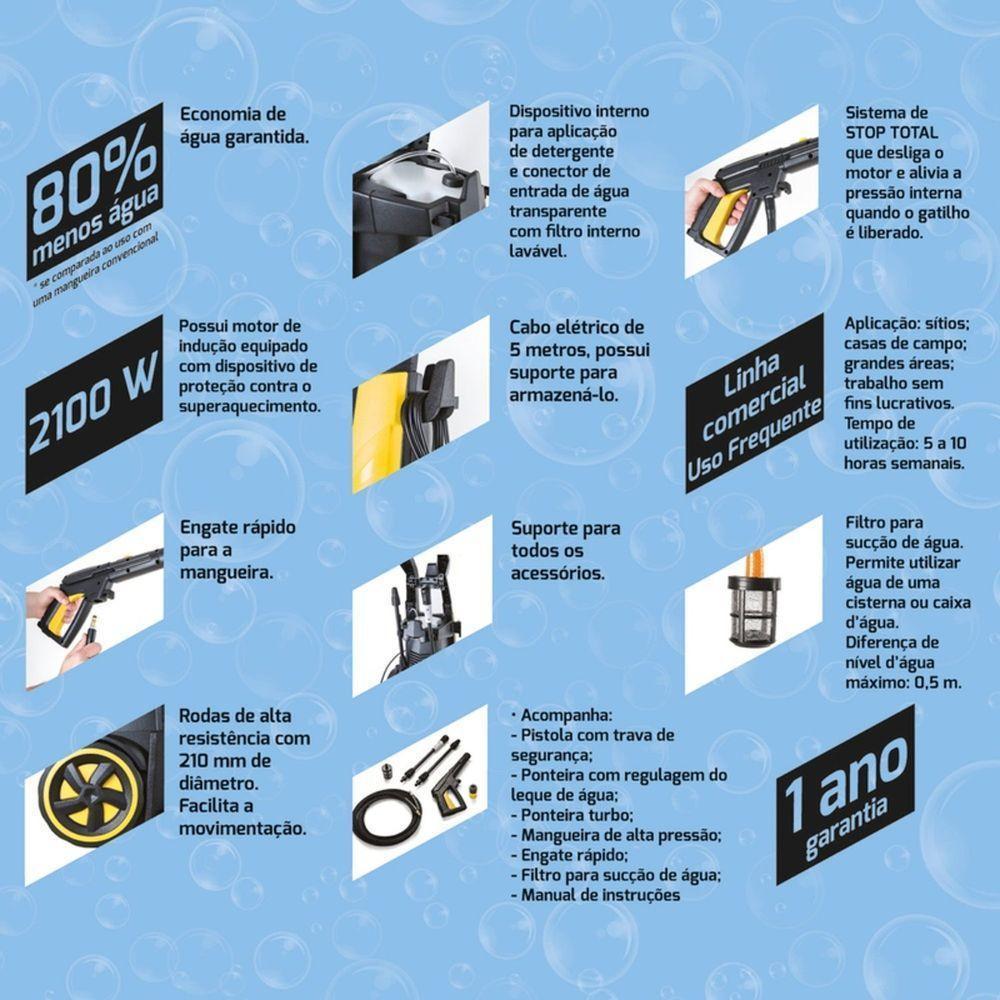 Lavadora De Alta Pressão 2100 W Com Mangueira Alta Pressão 5 M Jato Regulável 2100 Psi 22 - 6