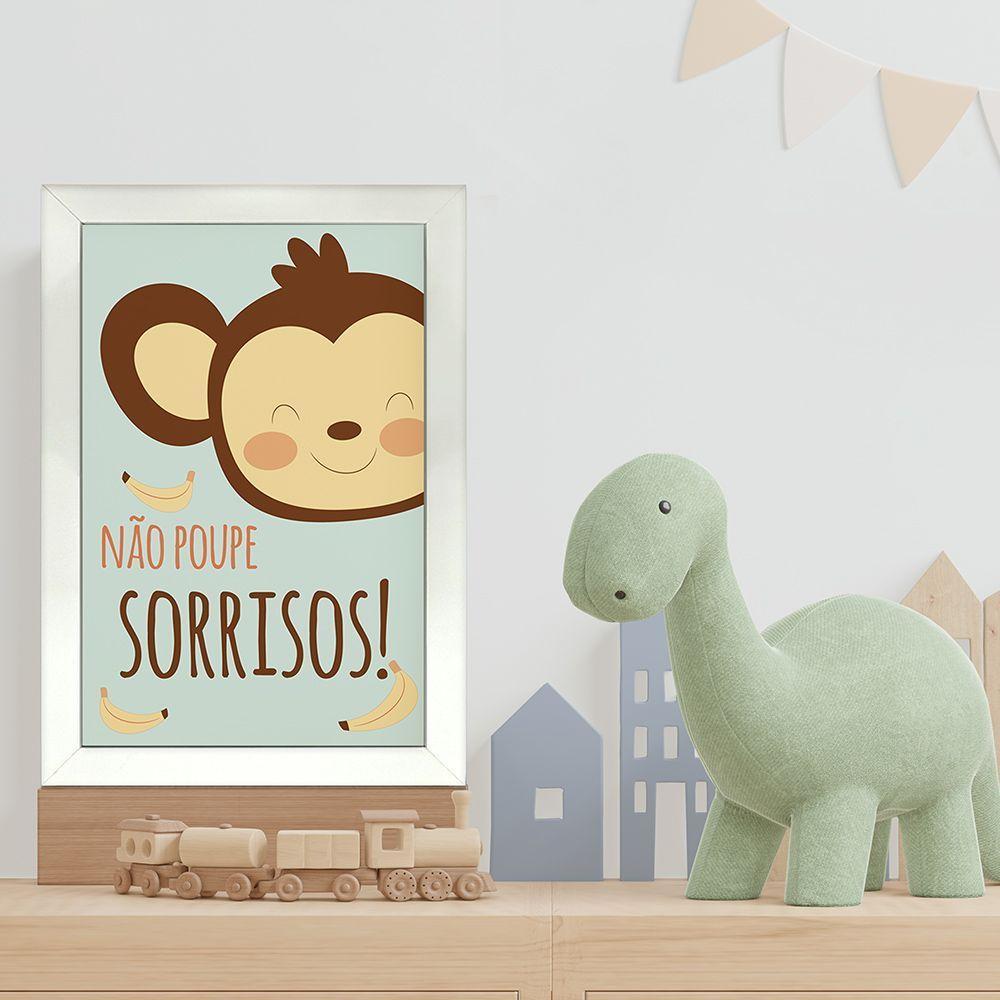 Kit 4 Quadros Infantil Leão Animais Bichos Frases 20x30cm Titulo Moldura Branca - 3