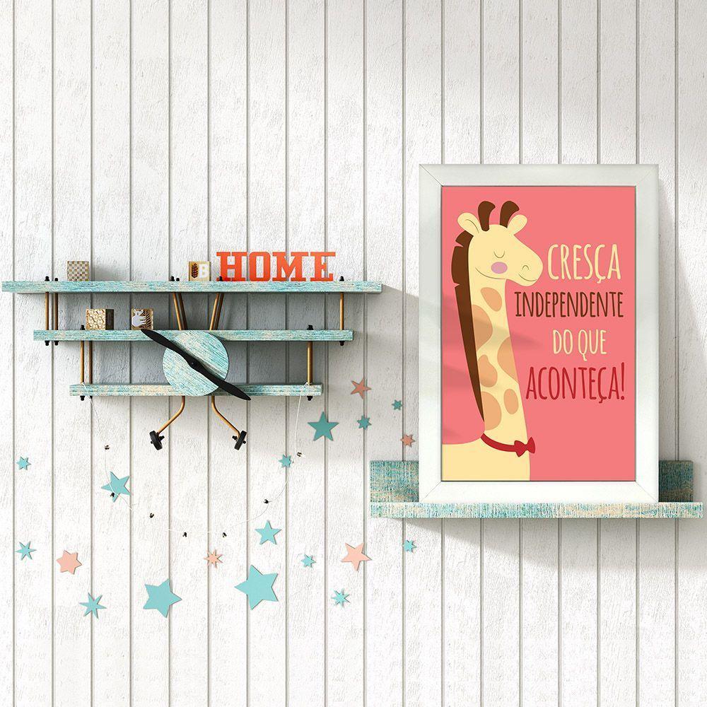 Kit 4 Quadros Infantil Leão Animais Bichos Frases 20x30cm Titulo Moldura Branca - 6