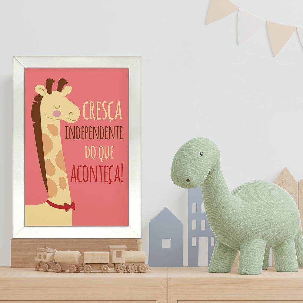 Kit 4 Quadros Infantil Leão Animais Bichos Frases 20x30cm Titulo Moldura Branca - 10