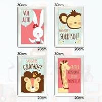 Kit 4 Quadros Infantil Leão Animais Bichos Frases 20x30cm Titulo Moldura Branca - 15