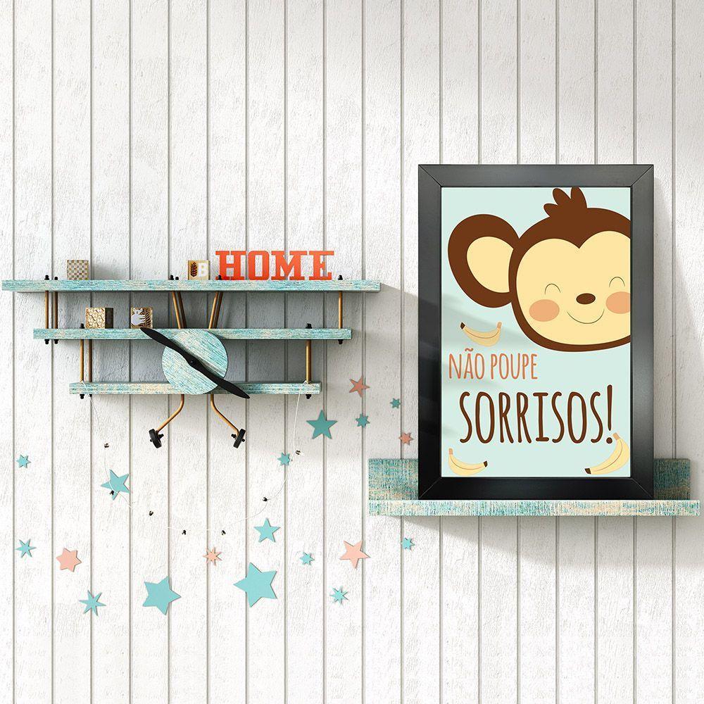 Kit 4 Quadros Infantil Leão Animais Bichos Frases 20x30cm Titulo Moldura Preta - 4