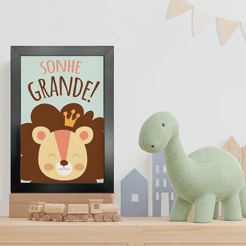 Kit 4 Quadros Infantil Leão Animais Bichos Frases 20x30cm Titulo Moldura Preta - 7