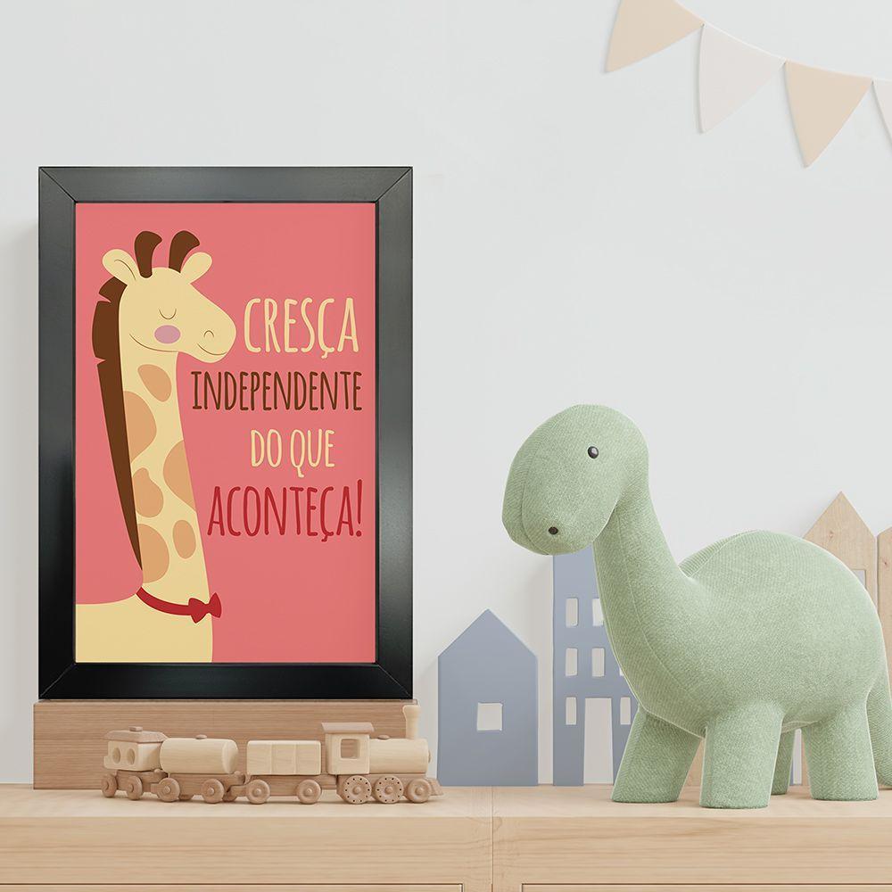 Kit 4 Quadros Infantil Leão Animais Bichos Frases 20x30cm Titulo Moldura Preta - 9