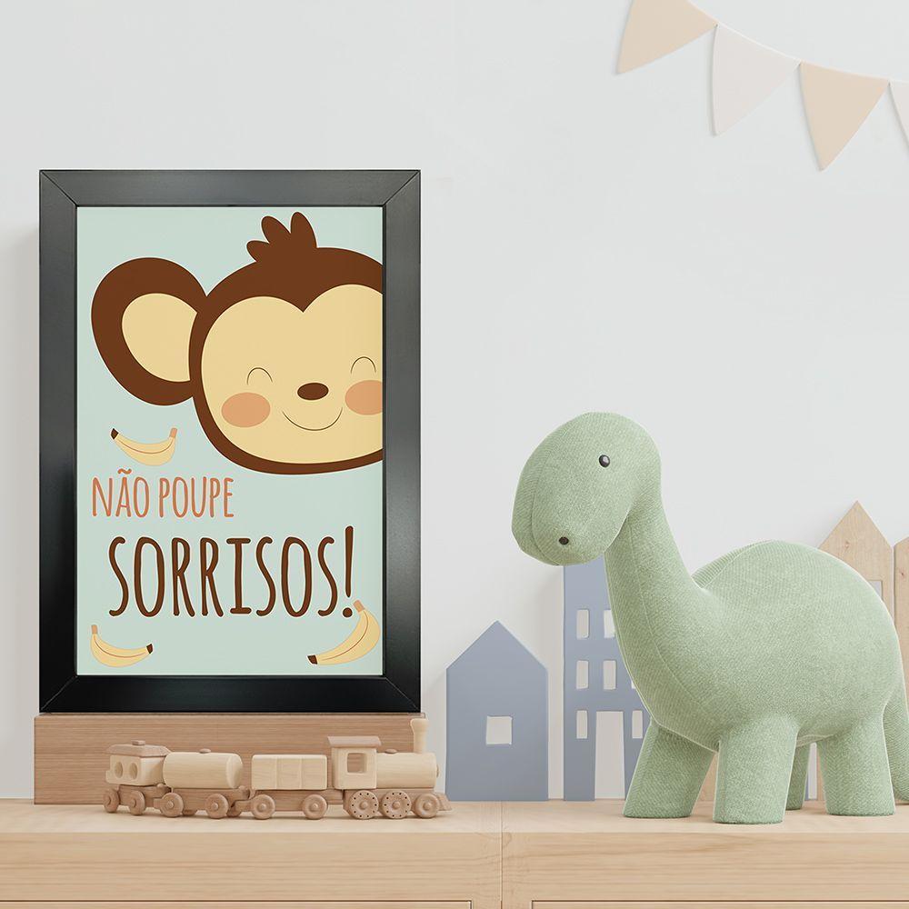 Kit 4 Quadros Infantil Leão Animais Bichos Frases 20x30cm Titulo Moldura Preta - 10