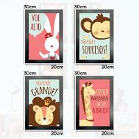 Kit 4 Quadros Infantil Leão Animais Bichos Frases 20x30cm Titulo Moldura Preta - 5