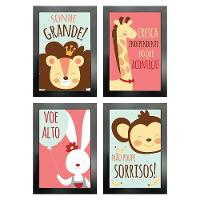 Kit 4 Quadros Infantil Leão Animais Bichos Frases 20x30cm Titulo Moldura Preta - 8