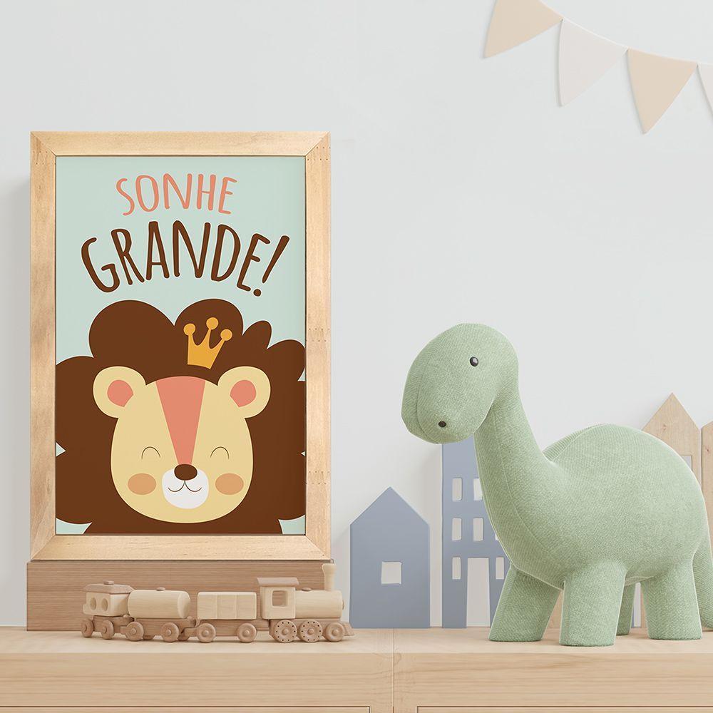 Kit 4 Quadros Infantil Leão Animais Bichos Frases 20x30cm Titulo Moldura Mel - 10