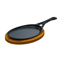 Frigideira Oval Cabo Ferro Fundido Suporte Madeira 25x18cm. - 1