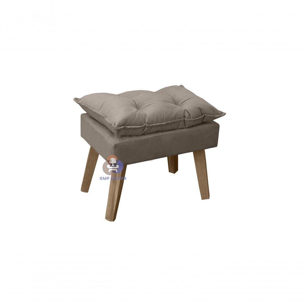 Kit 02 Poltrona-cadeira Decorativa E Puff Opala Capuccino Com Pés Quadrado - 3