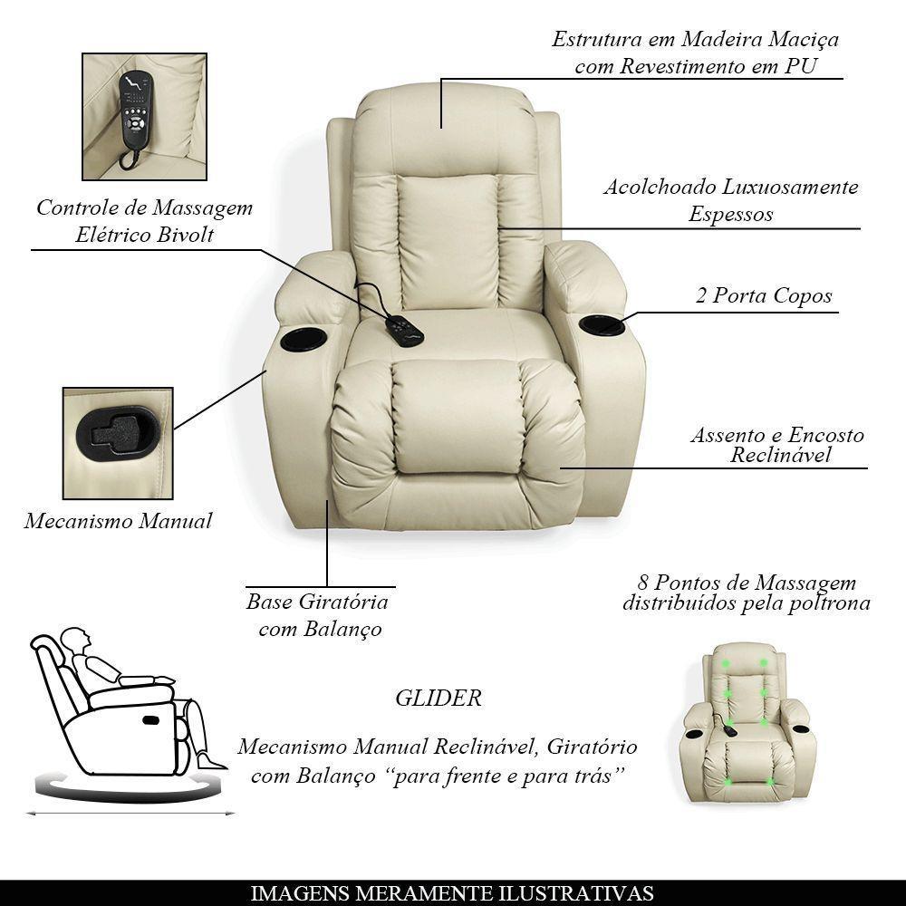 Poltrona Do Papai Com Massagem E Aquecimento Reclinável Miami Balanço Giratória Bege G31 Encantum - 5