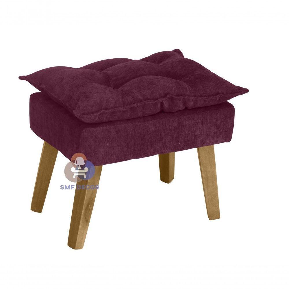 Poltrona-cadeira Decorativa Opala E Puff Opala Bordô-vinho Com Pés Quadrado - 3