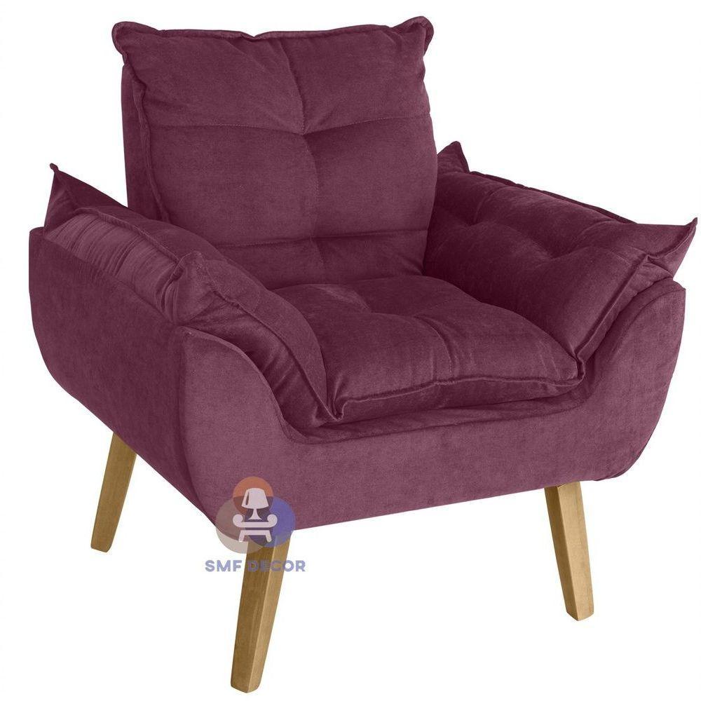 Poltrona-cadeira Decorativa Opala E Puff Opala Bordô-vinho Com Pés Quadrado - 4