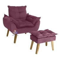 Poltrona-cadeira Decorativa Opala E Puff Opala Bordô-vinho Com Pés Quadrado - 1