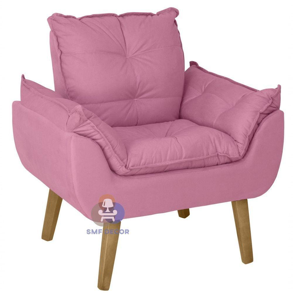 Poltrona-cadeira Decorativa Opala E Puff Opala Rosê Com Pés Quadrado - 3