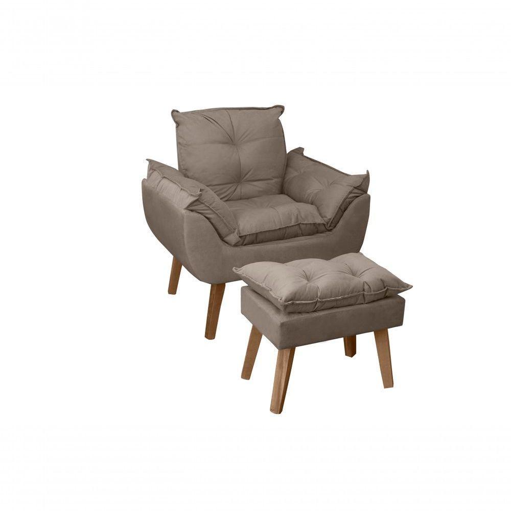 Poltrona-cadeira Decorativa Opala E Puff Opala Capuccino Com Pés Quadrado - 1