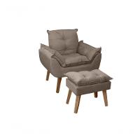 Poltrona-cadeira Decorativa Opala E Puff Opala Capuccino Com Pés Quadrado - 1