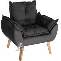 Poltrona Decorativa Opala E Puff Opala Preto Com Pés Quadrado - 8