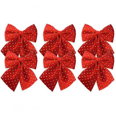 Kit 6 Laços Veludo Vinho Decor Bolinhas Prata Natal 12x13cm