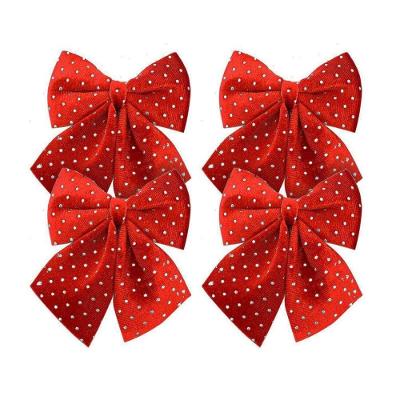 Kit 4 Laços Veludo Vinho Decor Bolinhas Prata Natal 12x13cm