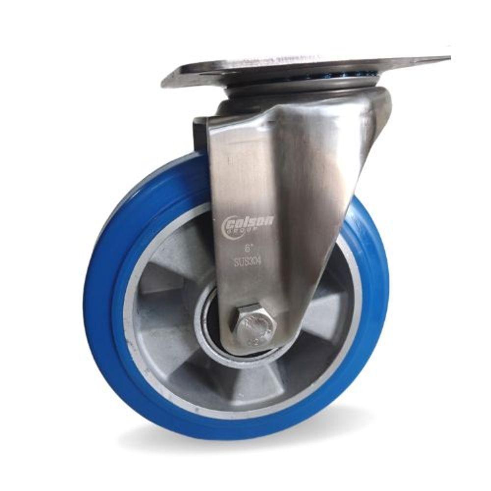 Rodizio Inox 8x2 Roda Pu Elástico Azul S/ Freio 700 Kg - 4