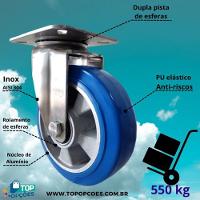 Rodizio Inox 8x2 Roda Pu Elástico Azul S/ Freio 700 Kg - 6