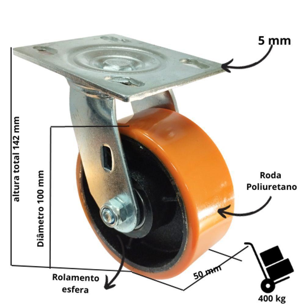 Rodizio Industrial Para Carga Pesada 4x2 Pol. S/freio 400 Kg - 2