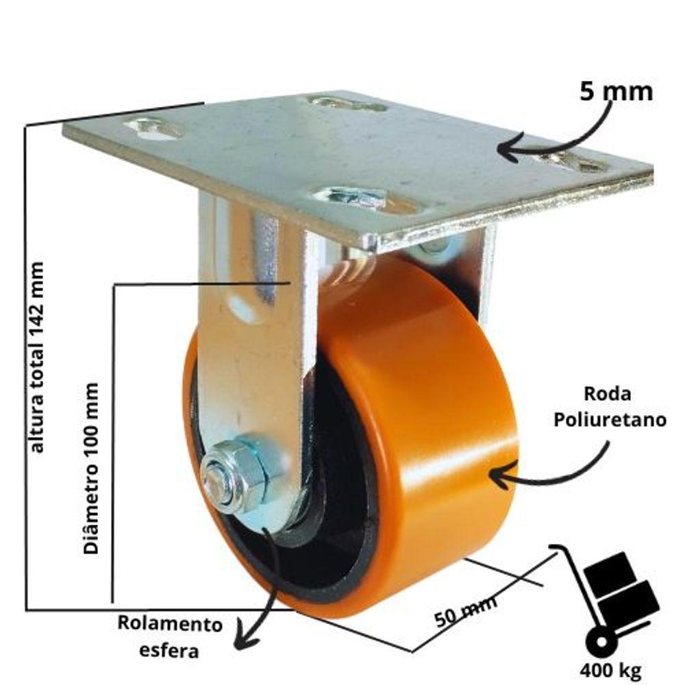 Rodizio Industrial Carga Pesada 4x2 Pol. Fixo 400 Kg - 3