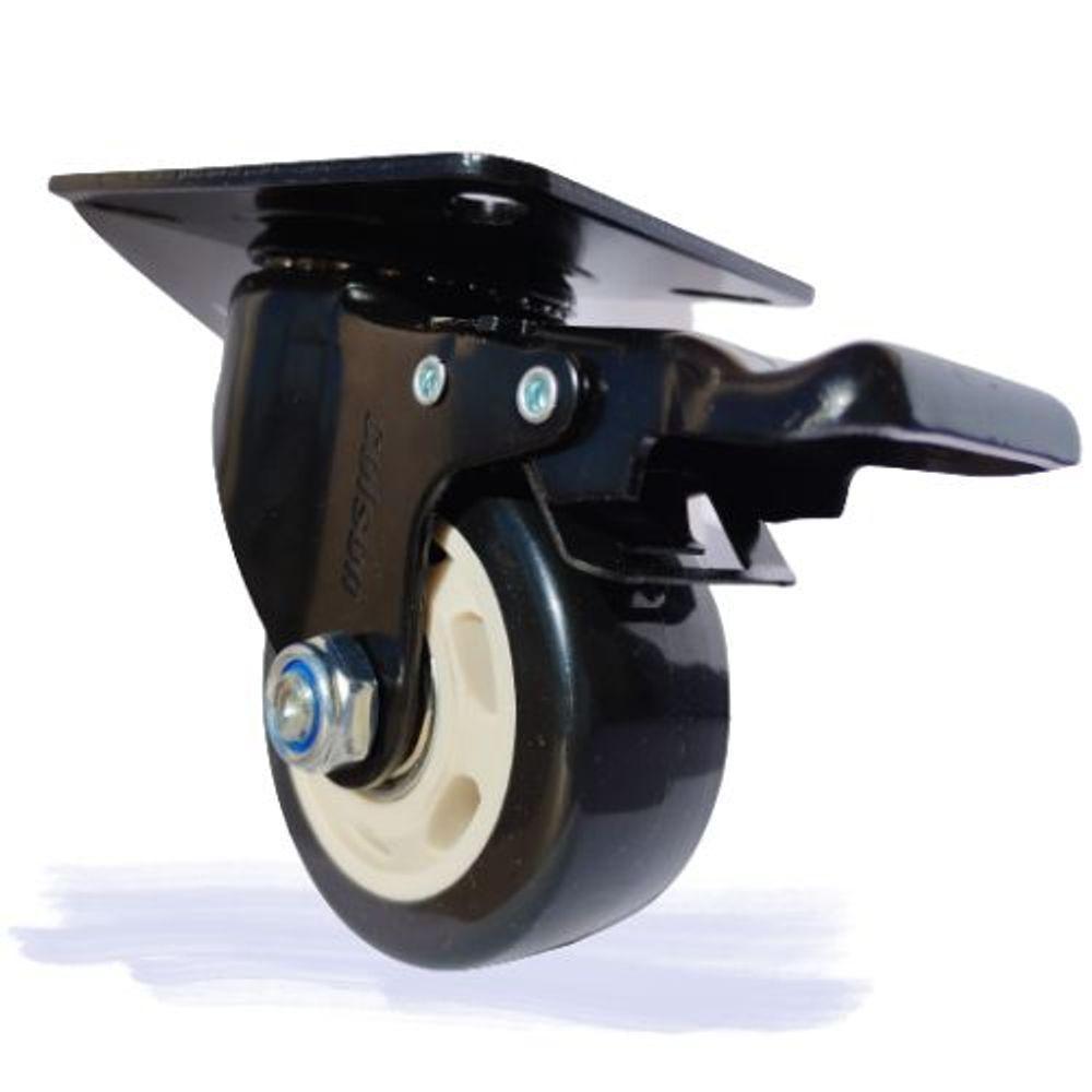 Rodizio Giratório 3 Pol. Placa Com Freio Preto Colson - 1