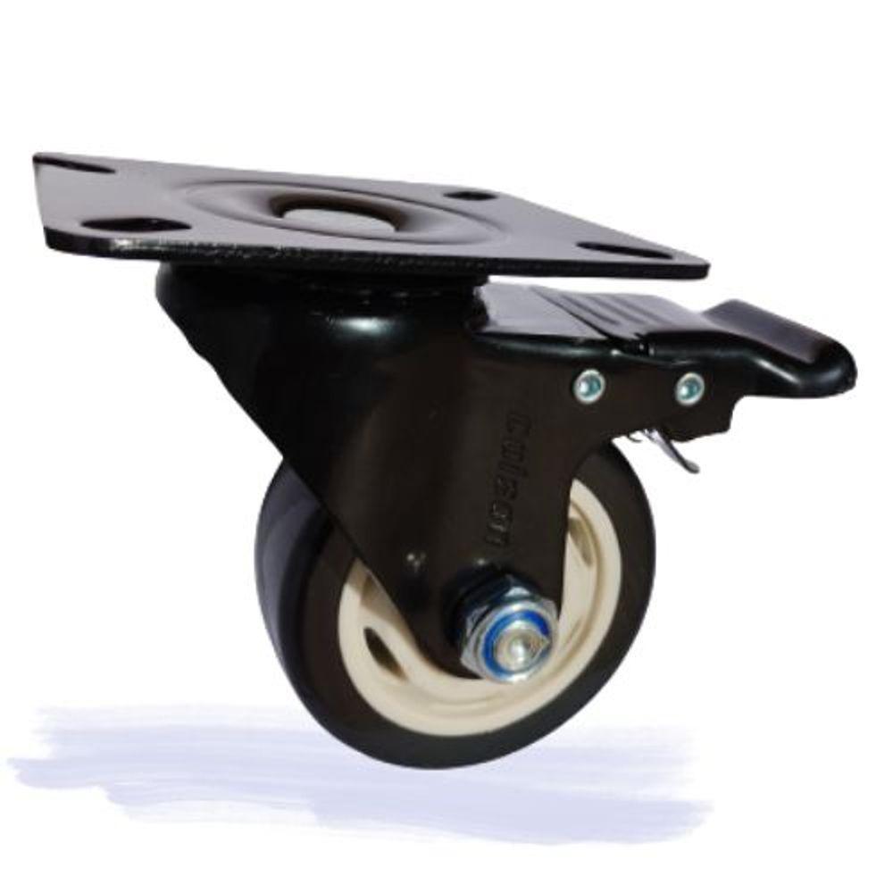 Rodizio Giratório 3 Pol. Placa Com Freio Preto Colson - 3