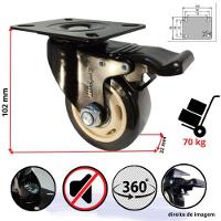 Rodizio Giratório 3 Pol. Placa Com Freio Preto Colson