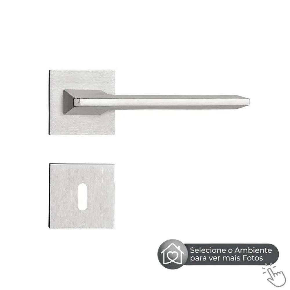 Fechadura Sara Cromado Acetinado Roseta Quadrada 40mm Pado Interna - 4