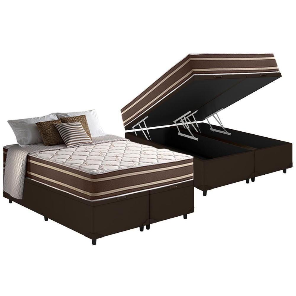 Cama Box Baú Queen: Colchão Molas MasterPocket Ensacadas Anjos Duo Sono +Base Courano Brown(158x198) - 1